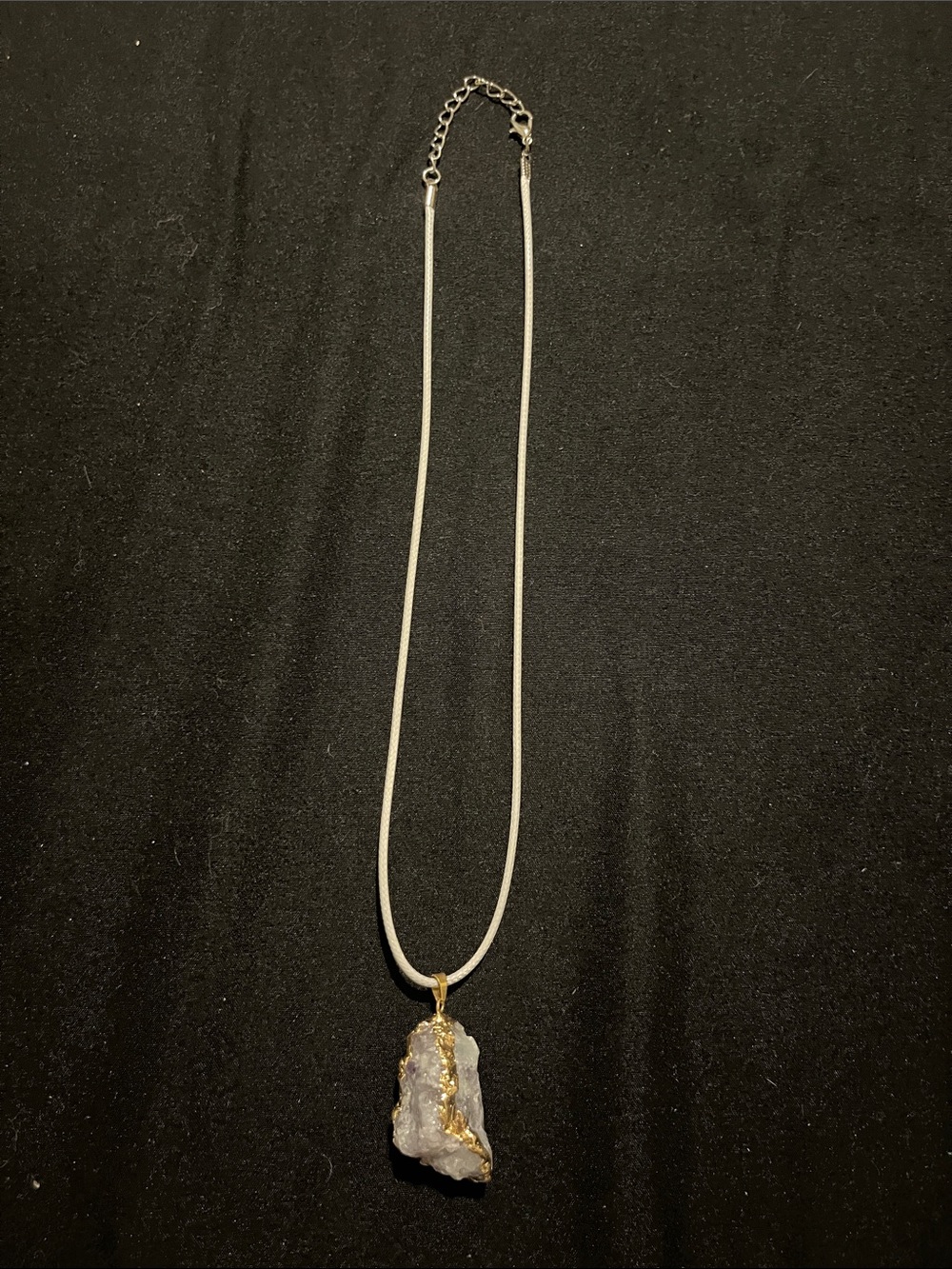 White Druzy Pendant Necklace with Gold Accent - Women Jewelry